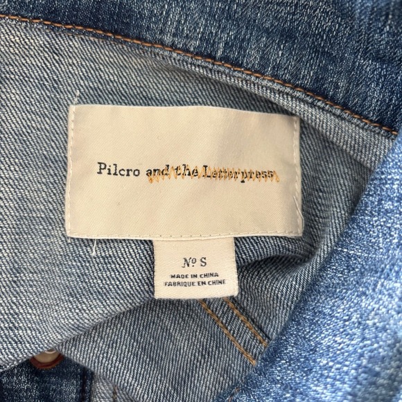 Pilcro Avie Denim Jacket Anthropologie Size Small Jean Trucker Leather Detail - Picture 4 of 11